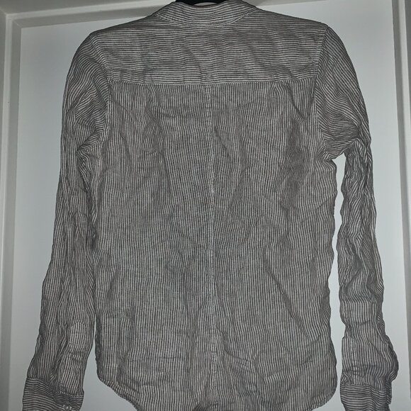 Frank & Eileen Barry Signature Crinkle Button Up Shirt 100% linen pinstripe, S - Picture 5 of 5